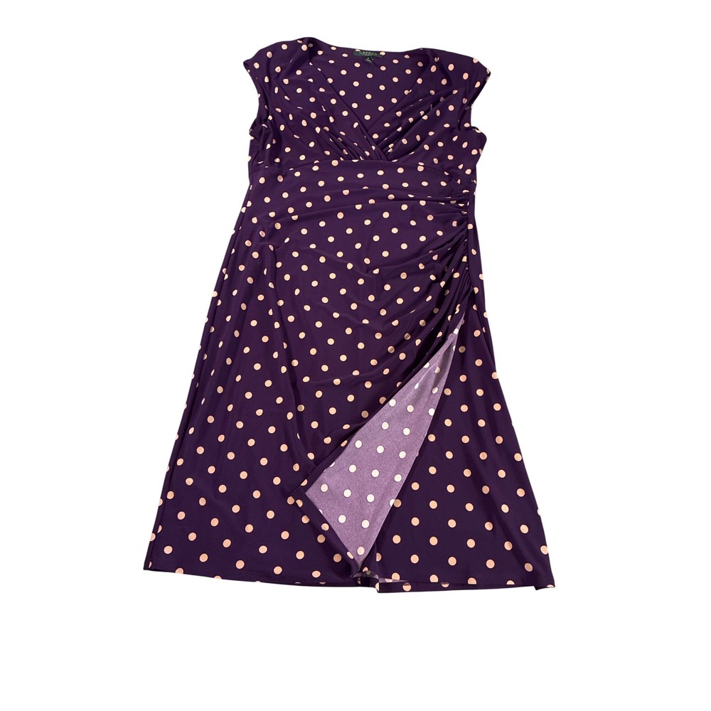 Lauren RL Dress 16 Purple Polka Dot faux wrap jersey sleeveless vintage luxury